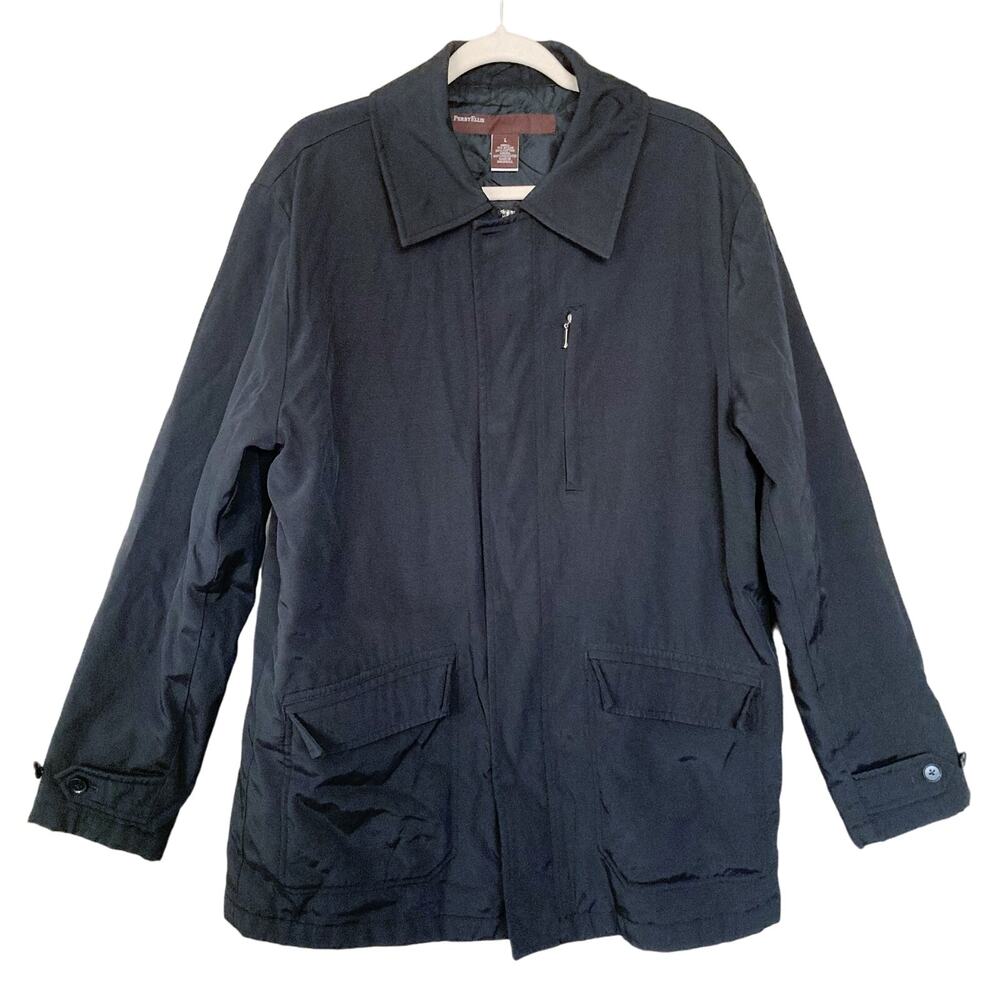Perry Ellis Men’s Large Black Utility Cargo Pockets Zip Up Snap Button Jacket